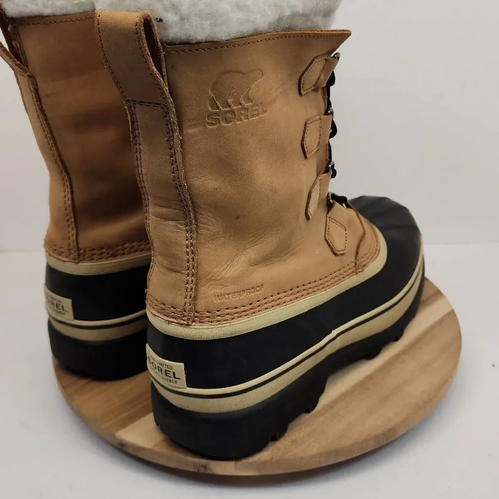 Sorel Caribou Waterproof Winter Boots Mens Size 10 Tan Black